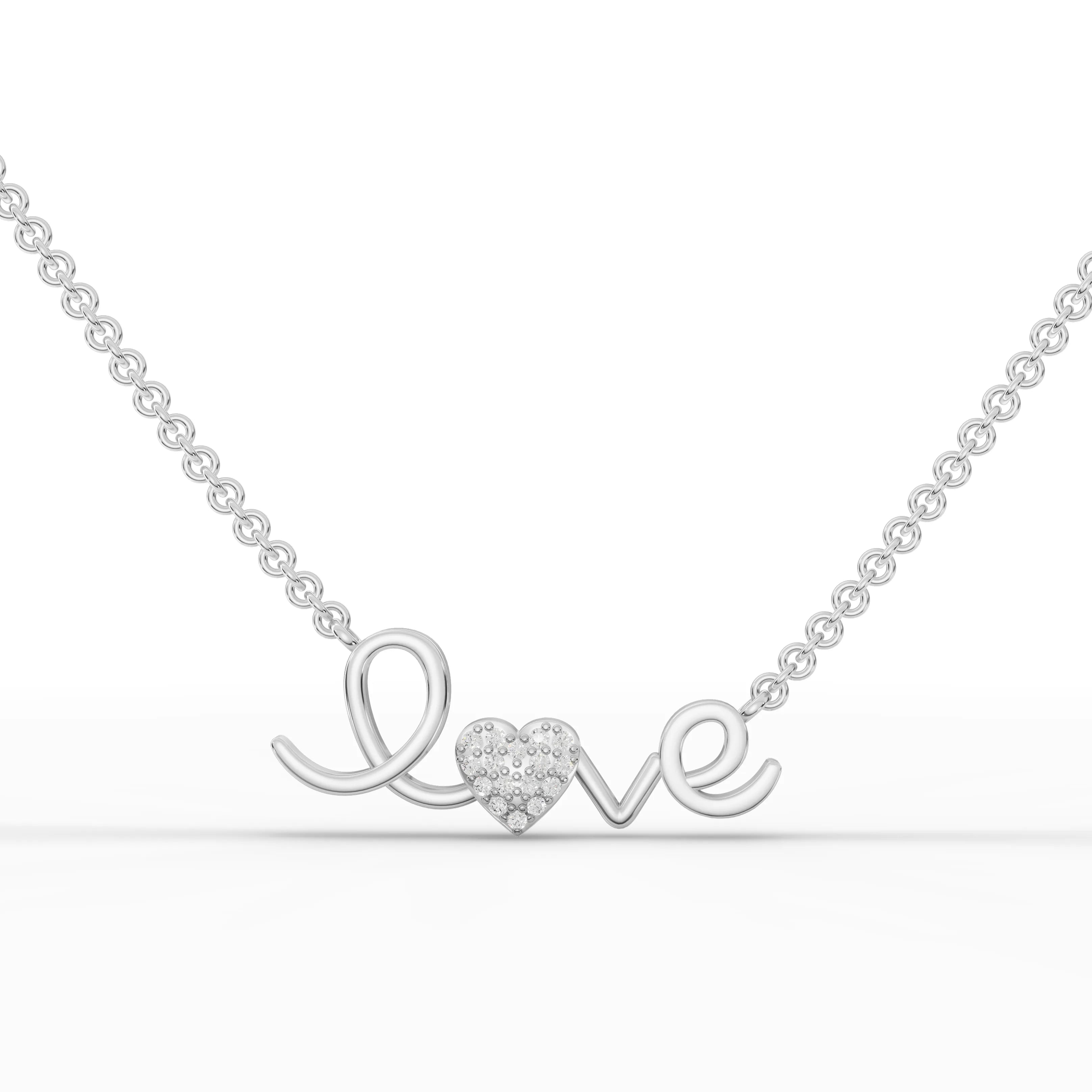 0.05CT Round Lab Diamond Love Themed Chain Pendant - Buvea Jewels