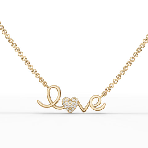 0.05CT Round Lab Diamond Love Themed Chain Pendant - Buvea Jewels