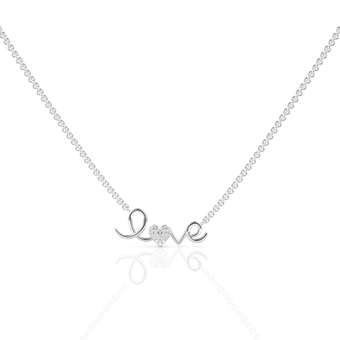 0.05CT Round Lab Diamond Love Themed Chain Pendant - Buvea Jewels