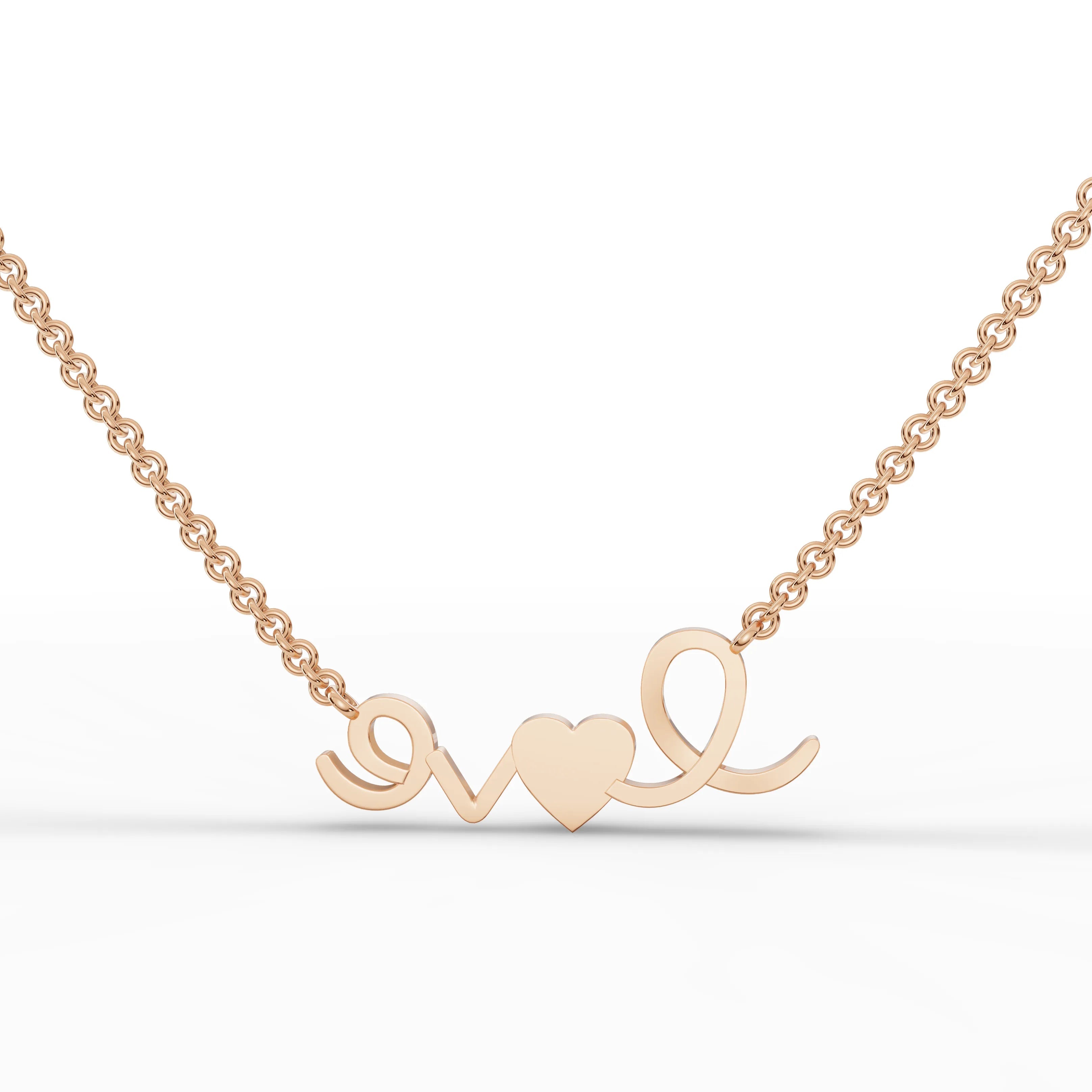 0.05CT Round Lab Diamond Love Themed Chain Pendant - Buvea Jewels