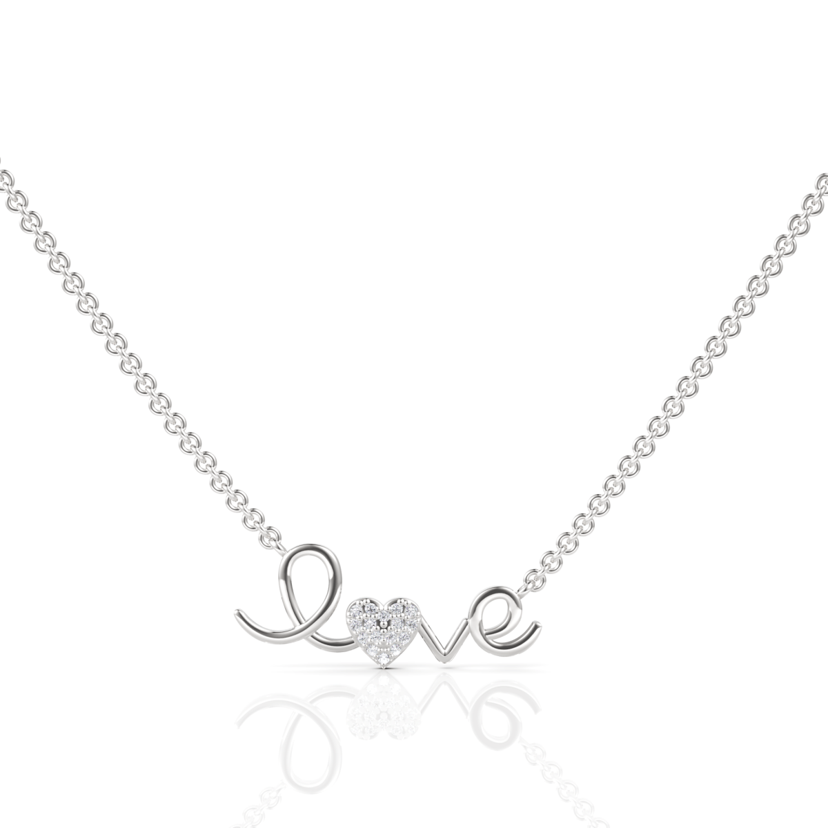 0.05CT Round Lab Diamond Love Themed Chain Pendant - Buvea Jewels