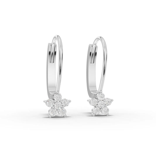 0.3CT Round Lab Diamond Drop Cluster Hoops Floral Earrings - Buvea Jewels