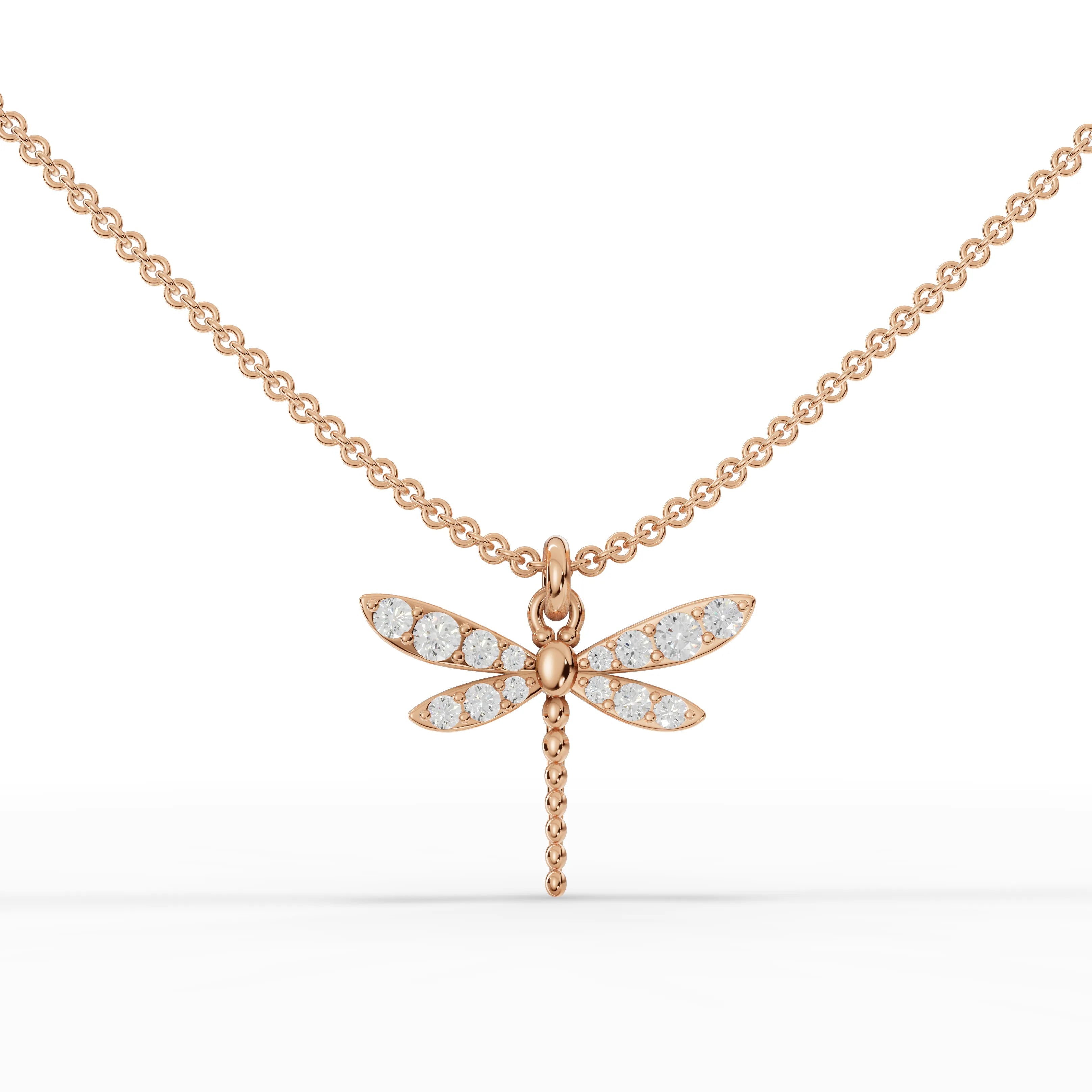 0.47CT Round Lab Diamond Dragon Fly Chain Pendant - Buvea Jewels