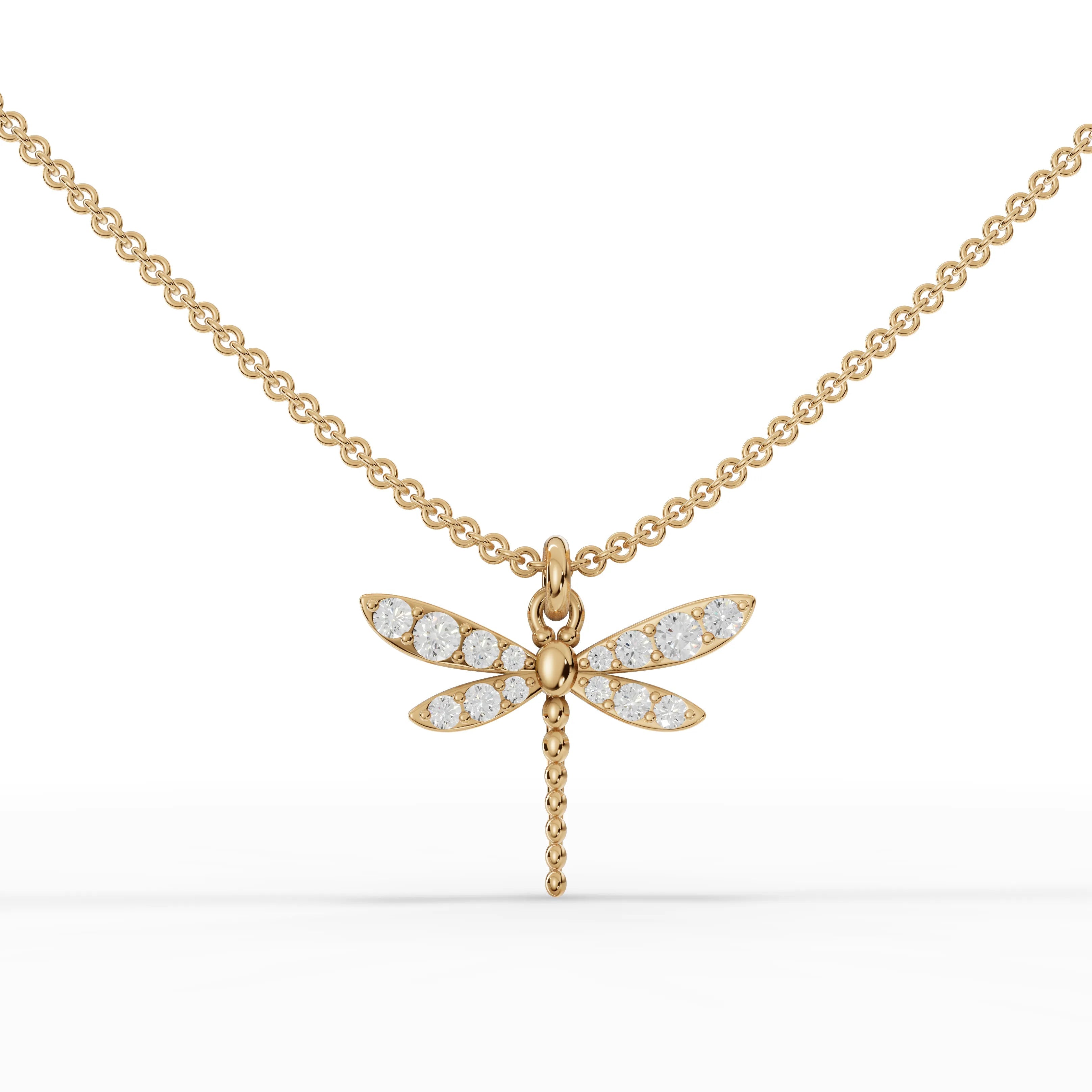 0.47CT Round Lab Diamond Dragon Fly Chain Pendant - Buvea Jewels