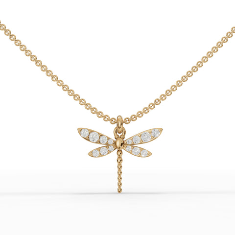 0.47CT Round Lab Diamond Dragon Fly Chain Pendant - Buvea Jewels