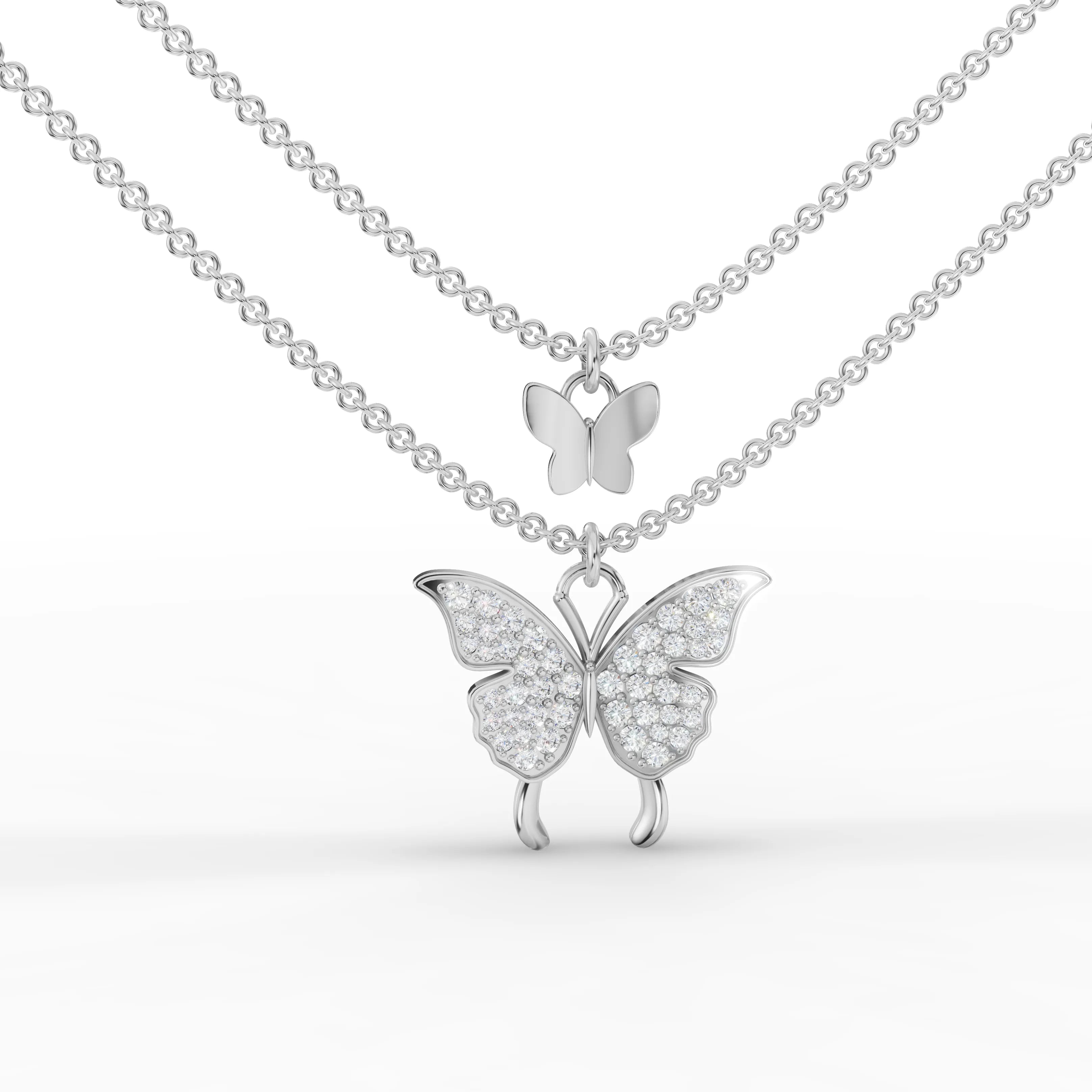 0.4CT Round Lab Diamond Layered Butterfly Chain Pendant - Buvea Jewels