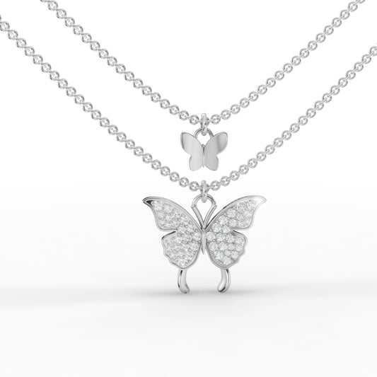 0.4CT Round Lab Diamond Layered Butterfly Chain Pendant - Buvea Jewels