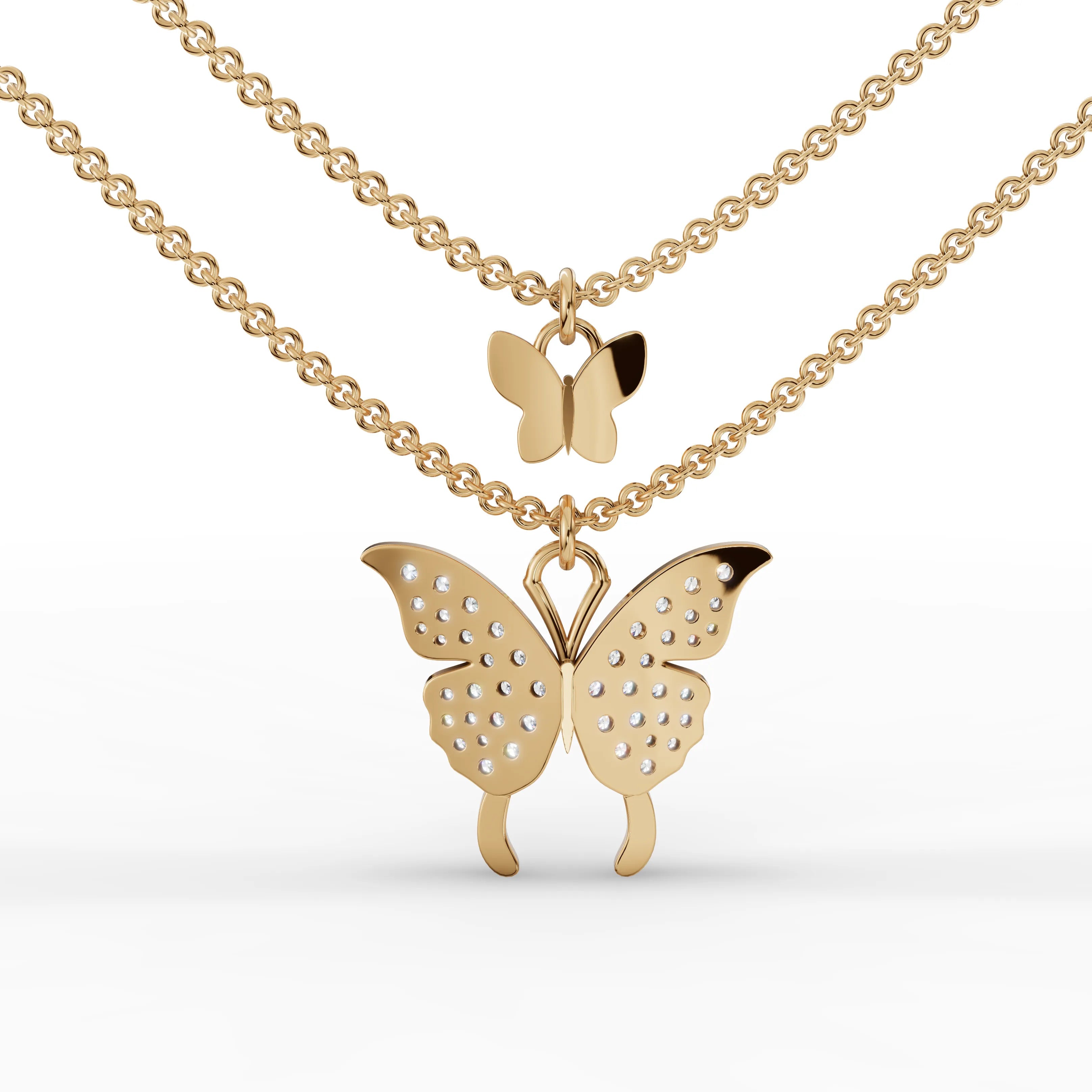 0.4CT Round Lab Diamond Layered Butterfly Chain Pendant - Buvea Jewels
