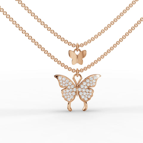 0.4CT Round Lab Diamond Layered Butterfly Chain Pendant - Buvea Jewels