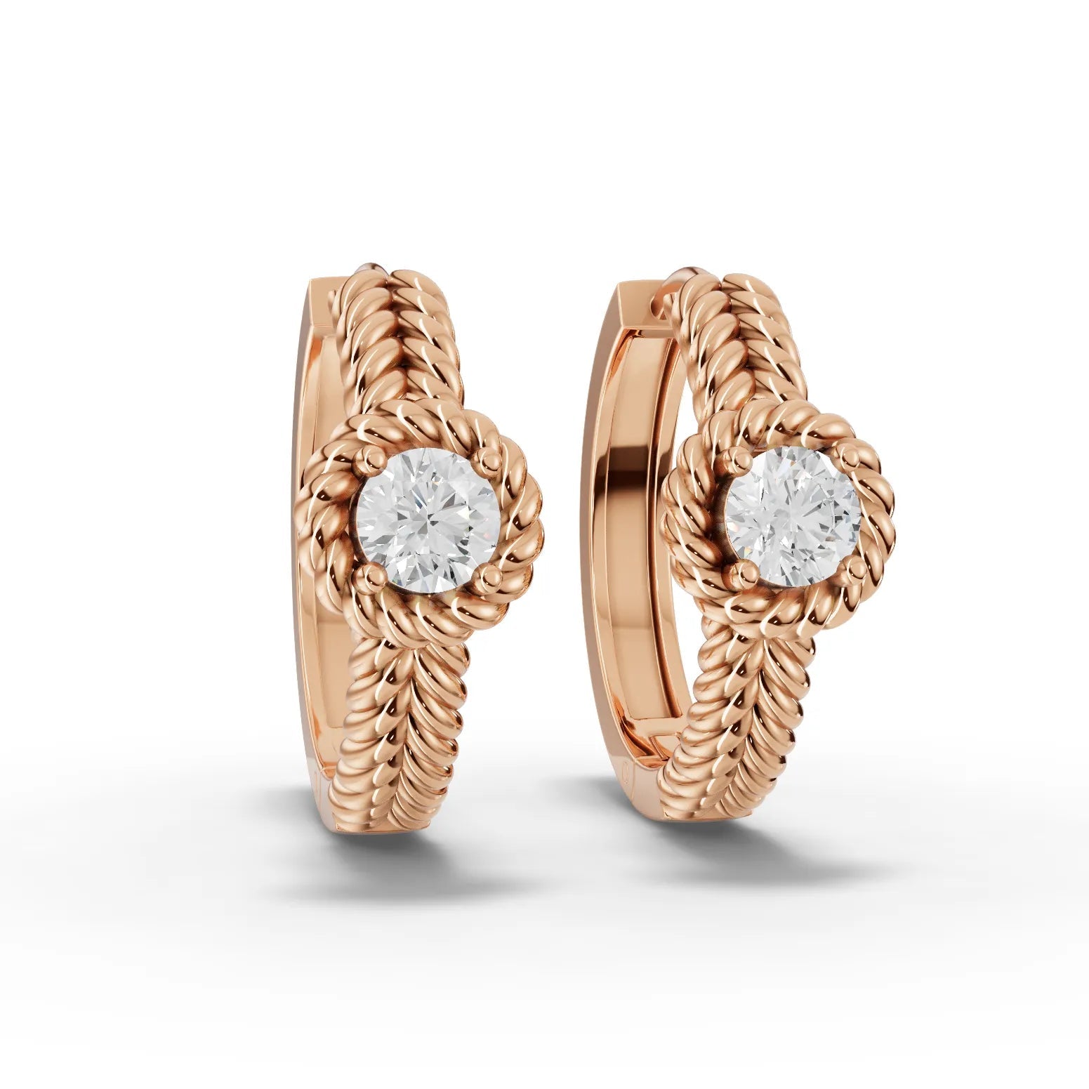 0.5CT Round Lab Diamond Rope Style Huggie Earrings - Buvea Jewels