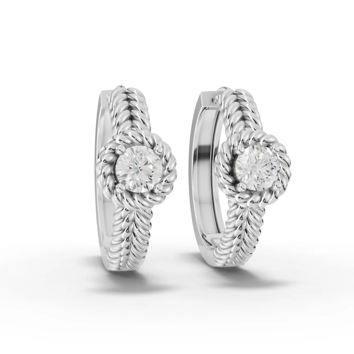 0.5CT Round Lab Diamond Rope Style Huggie Earrings - Buvea Jewels