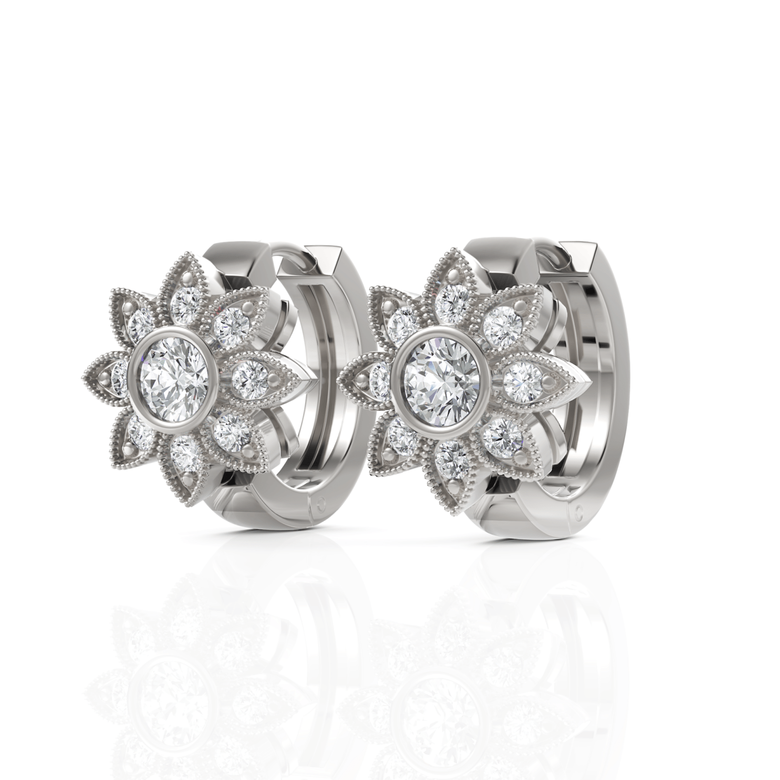 0.62CT Round Lab Diamond Floral Huggie Earrings - Buvea Jewels