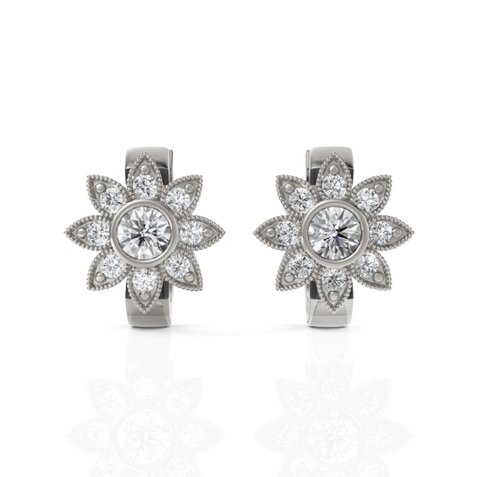 0.62CT Round Lab Diamond Floral Huggie Earrings - Buvea Jewels