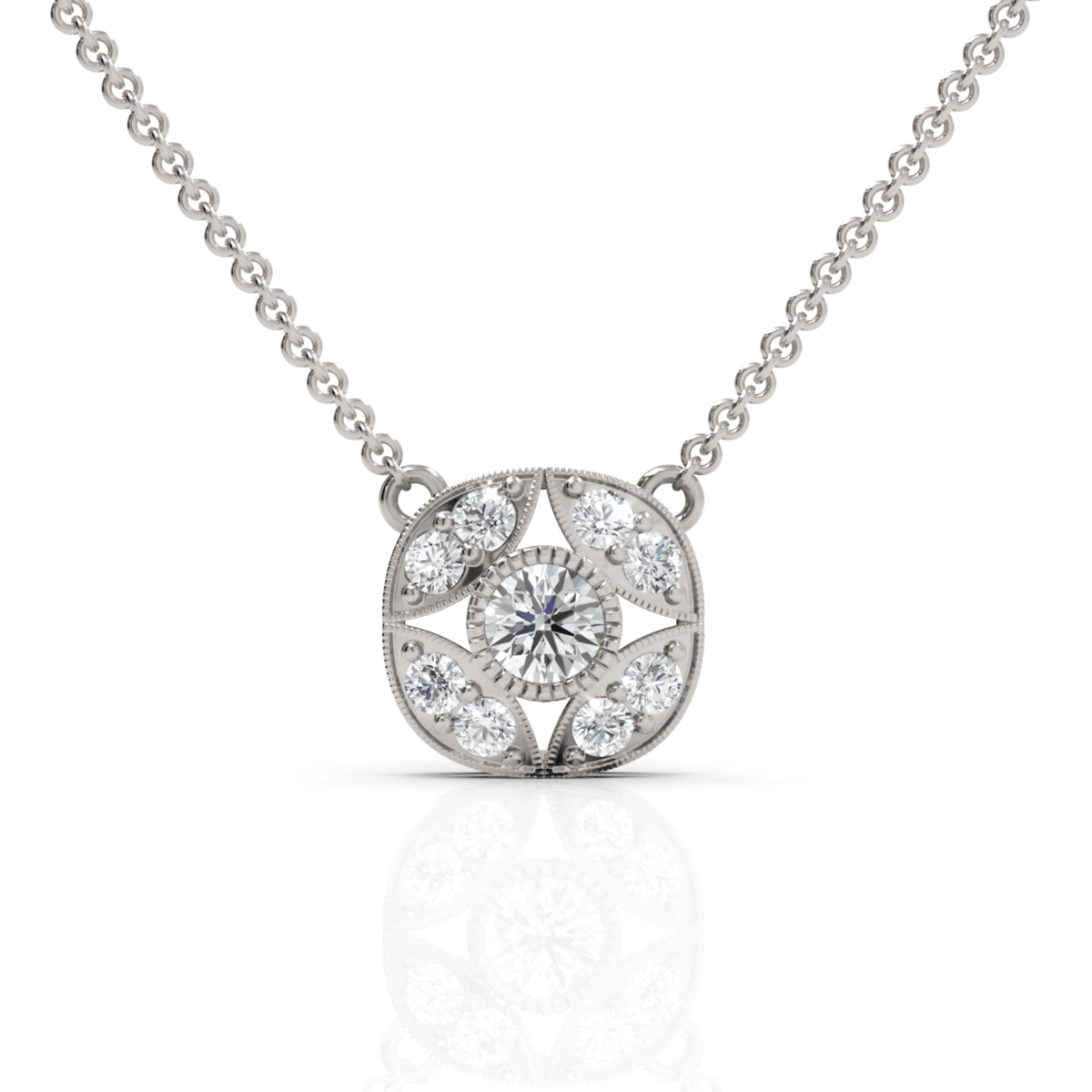 0.64CT Round Lab Diamond Vintage Starburst Pendant - Buvea Jewels