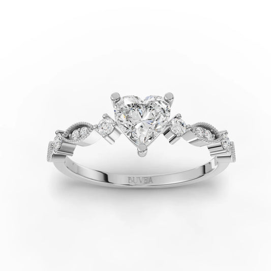0.74CT Heart Lab Diamond Premium Accent Engagement Ring - Buvea Jewels