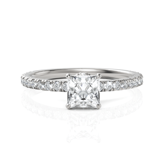 0.78CT Princess Lab Diamond Hidden Halo Accent Engagement Ring - Buvea Jewels