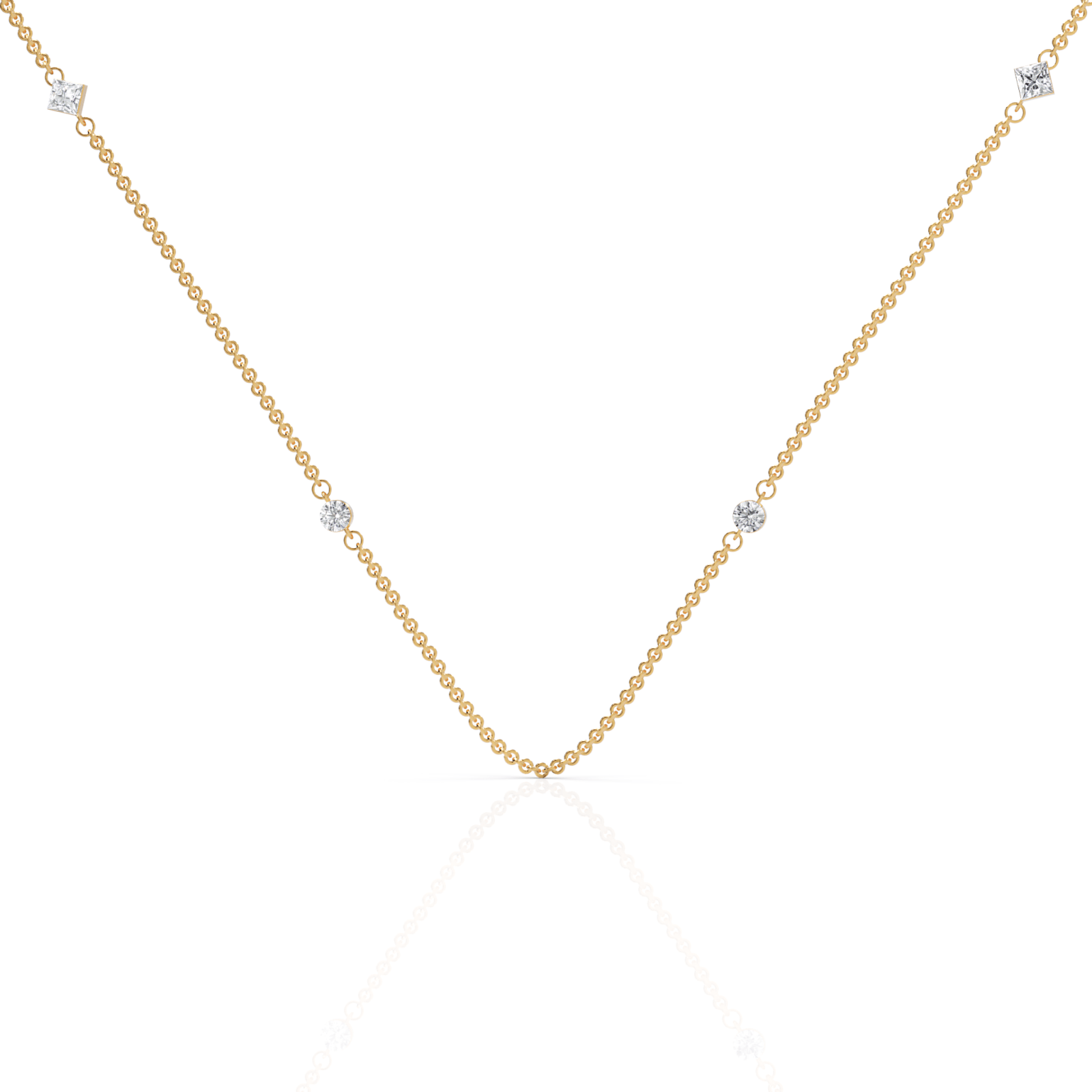 0.7CT Princess Round Lab Diamond Station Necklace - Buvea Jewels