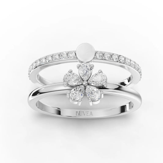 0.83CT Pear Lab Diamond & Pearl Floral Ring - Buvea Jewels