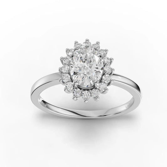 0.91 CT Oval Round Moissanite Classic Halo Engagement Ring - Buvea Jewels