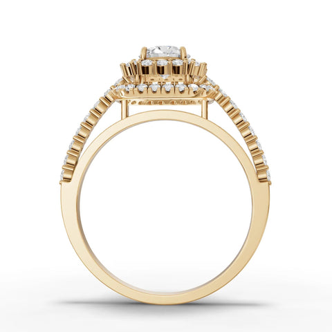 0.97CT Round Lab Diamond Halo Accent Engagement Ring - Buvea Jewels