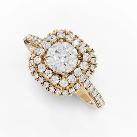 0.97CT Round Lab Diamond Halo Accent Engagement Ring - Buvea Jewels