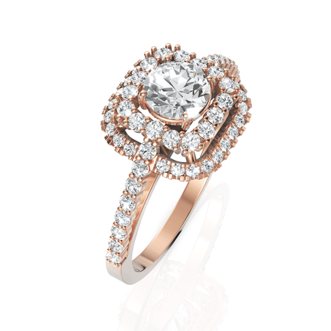 0.97CT Round Lab Diamond Halo Accent Engagement Ring - Buvea Jewels