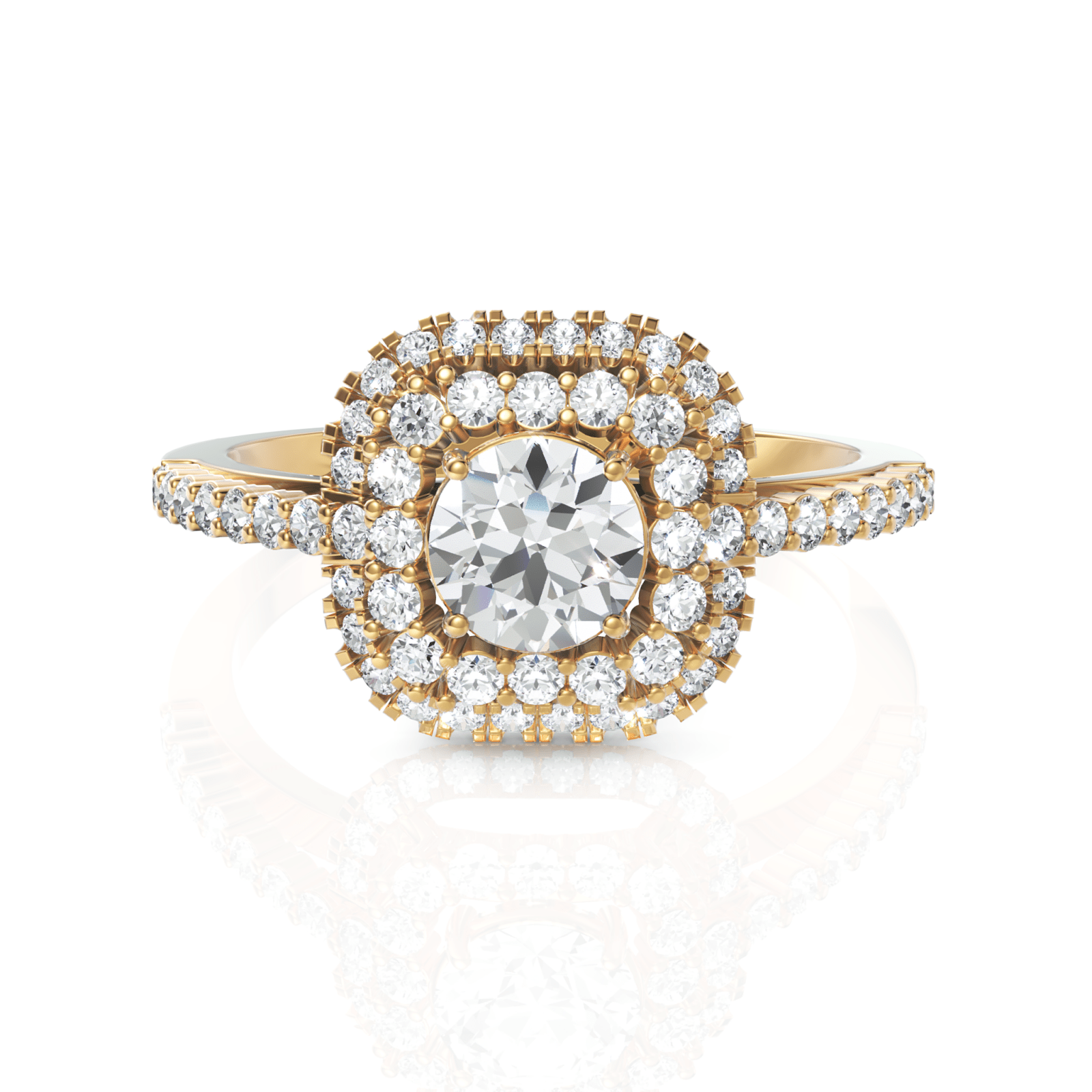 0.97CT Round Lab Diamond Halo Accent Engagement Ring - Buvea Jewels