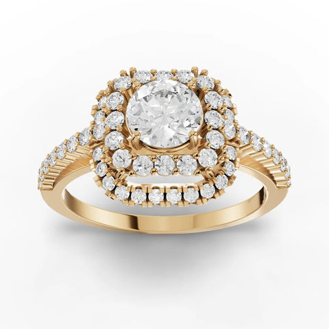 0.97CT Round Lab Diamond Halo Accent Engagement Ring - Buvea Jewels