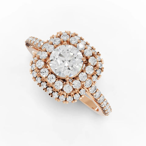 0.97CT Round Lab Diamond Halo Accent Engagement Ring - Buvea Jewels