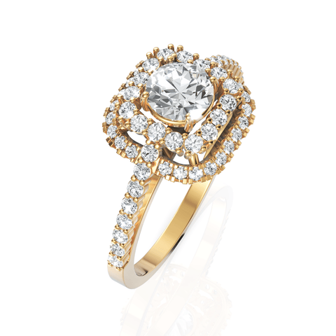 0.97CT Round Lab Diamond Halo Accent Engagement Ring - Buvea Jewels