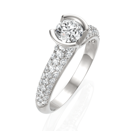 0.99CT Round Lab Diamond Accent Engagement Ring - Buvea Jewels