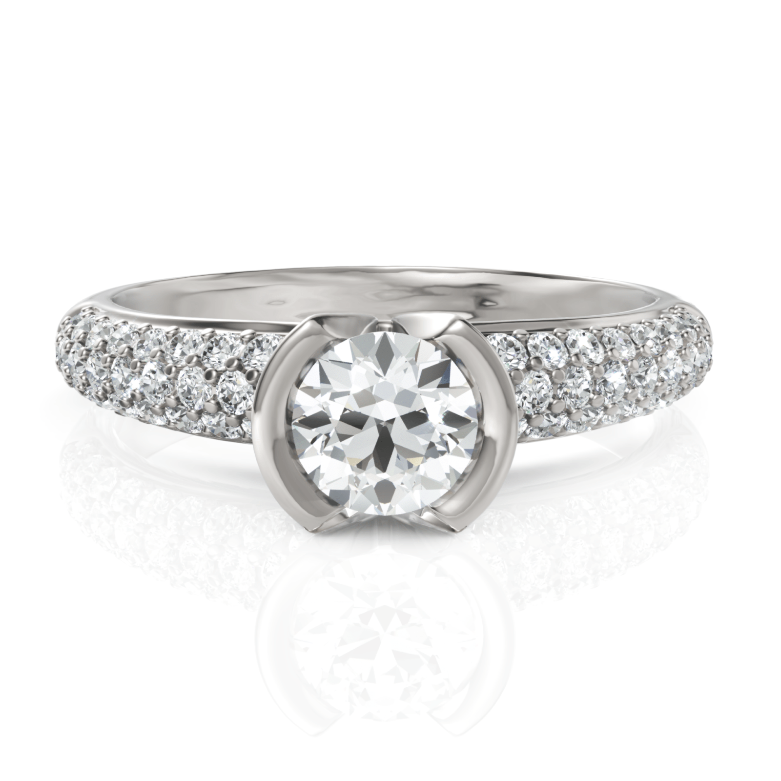 0.99CT Round Lab Diamond Accent Engagement Ring - Buvea Jewels