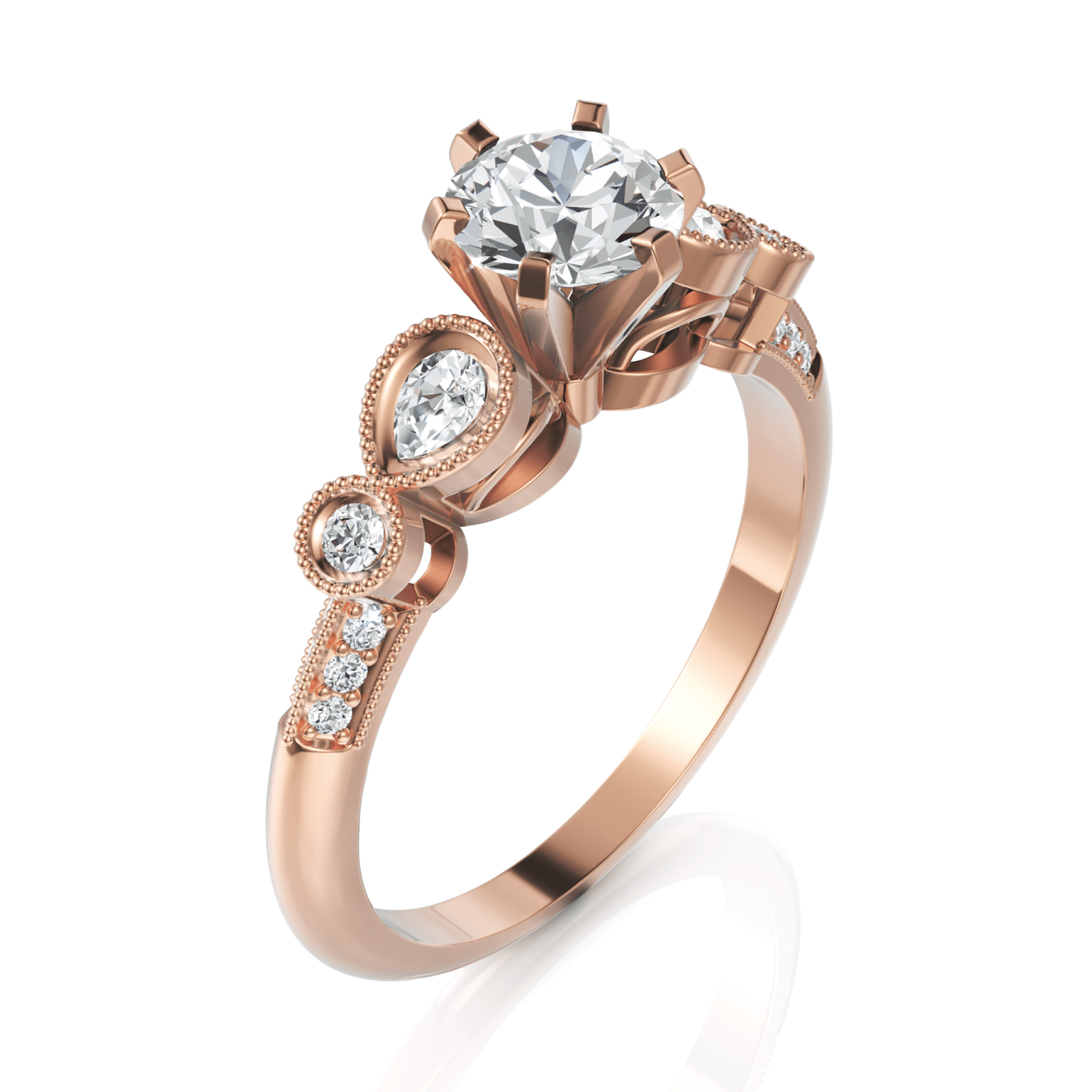 1.01 CT Round Lab Diamond Vintage Engagement Ring - Buvea Jewels