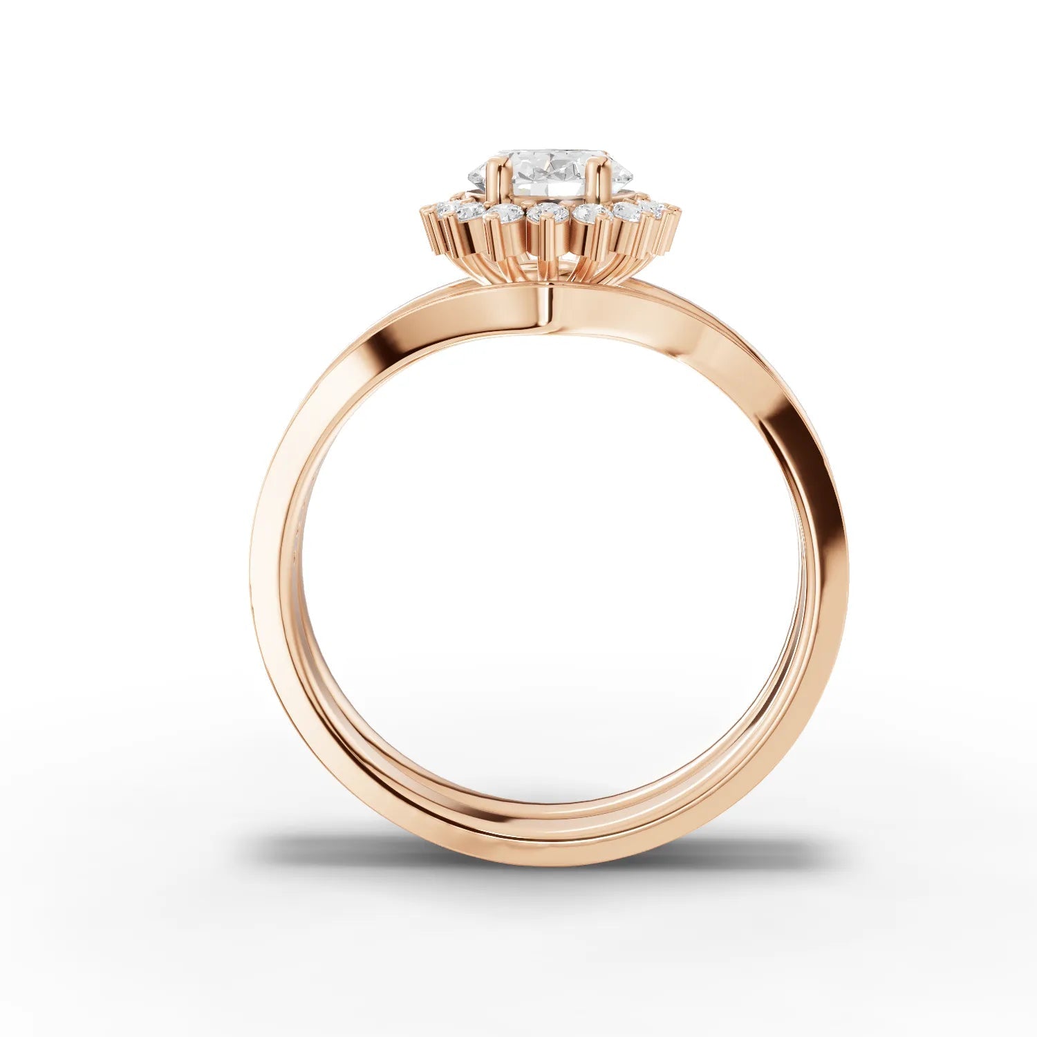 1.02CT Oval Lab Diamond Halo Twin Wedding Ring - Buvea Jewels