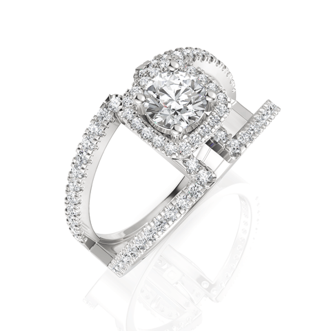 1.02CT Round Lab Diamond Premium Dual Band Halo Engagement Ring - Buvea Jewels