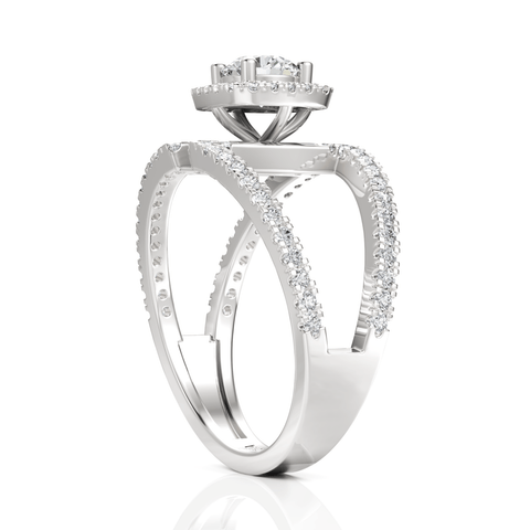 1.02CT Round Lab Diamond Premium Dual Band Halo Engagement Ring - Buvea Jewels