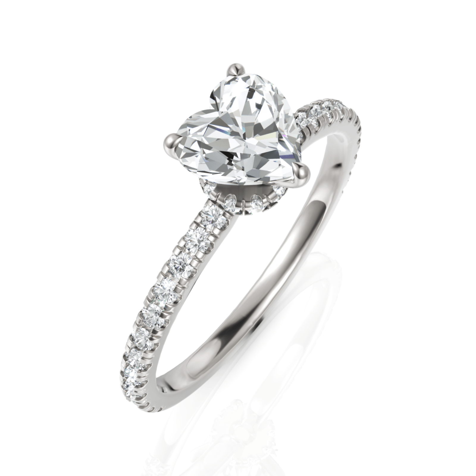 1.04CT Heart Lab Diamond Hidden Halo Accent Engagement Ring - Buvea Jewels