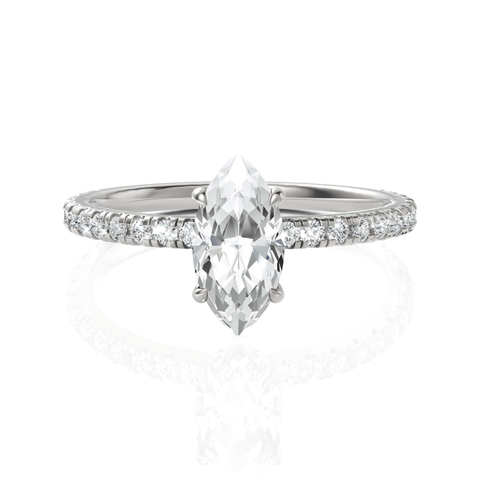 1.04CT Marquise Lab Diamond Hidden Halo Accent Engagement Ring - Buvea Jewels