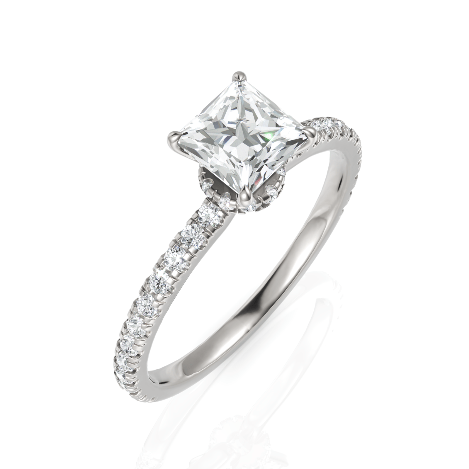 1.04CT Princess Lab Diamond Hidden Halo Accent Engagement Ring - Buvea Jewels