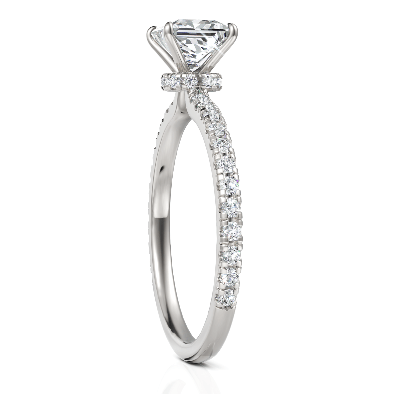 1.04CT Princess Lab Diamond Hidden Halo Accent Engagement Ring - Buvea Jewels