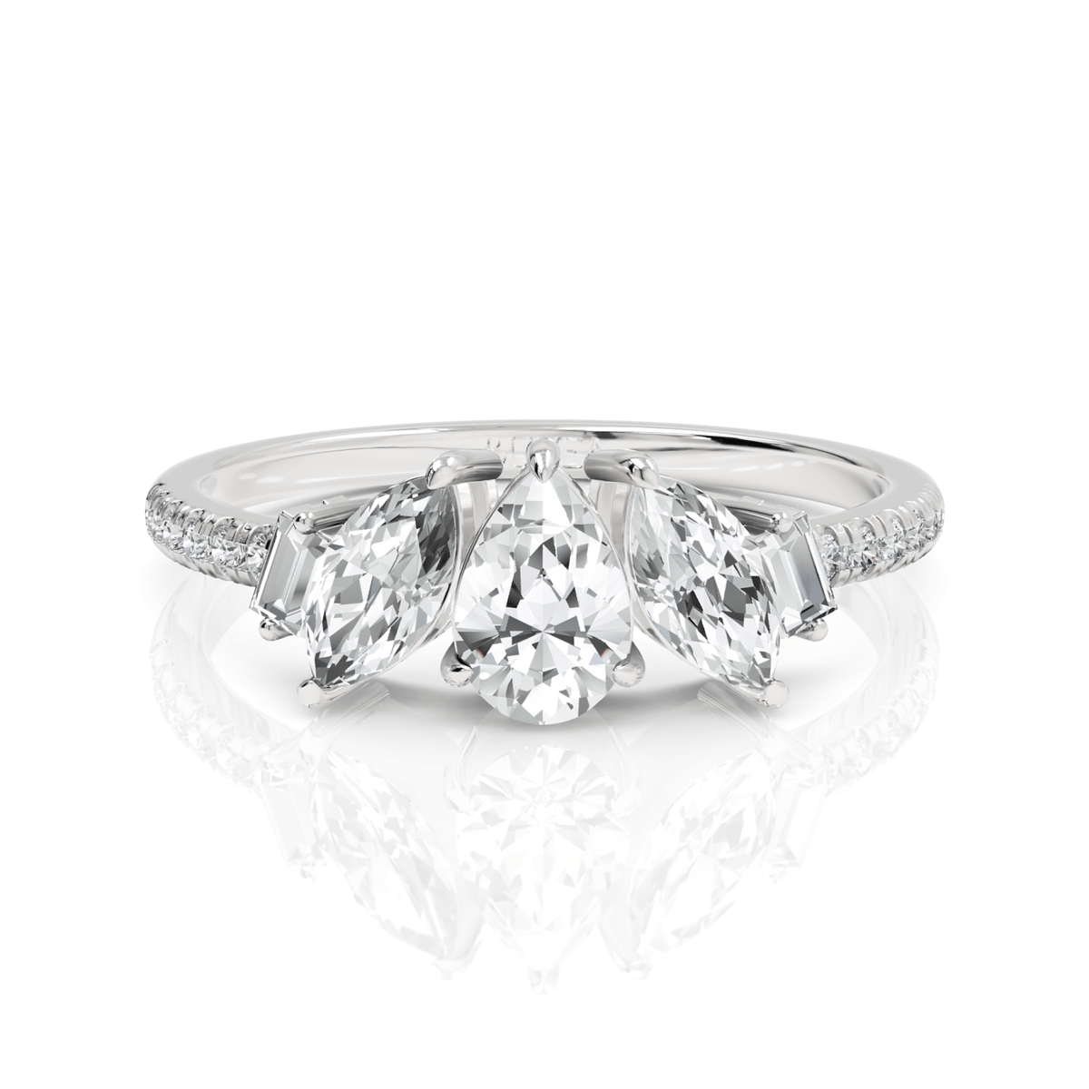 1.09CT Pear Lab Diamond Premium Three Stone Engagement Ring - Buvea Jewels