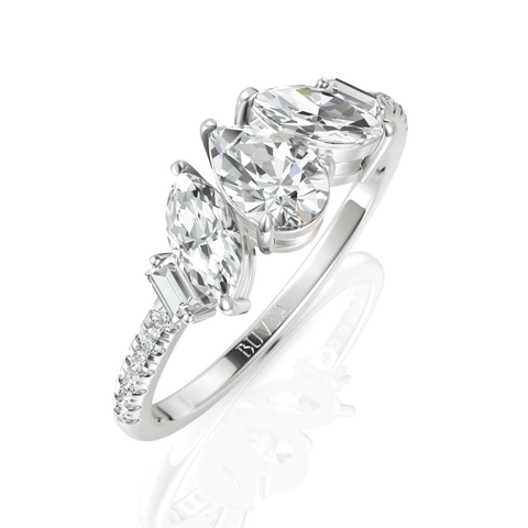 1.09CT Pear Lab Diamond Premium Three Stone Engagement Ring - Buvea Jewels