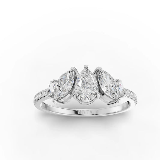 1.19CT Pear Moissanite Premium Three Stone Engagement Ring - Buvea Jewels