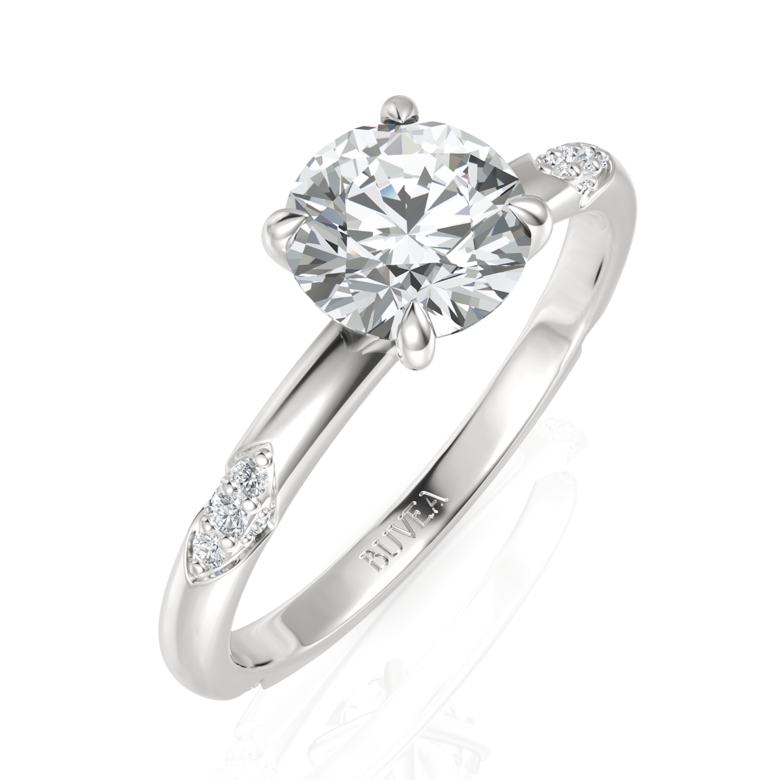 1.1CT Round Lab Diamond Premium Accent Solitaire Engagement Ring - Buvea Jewels