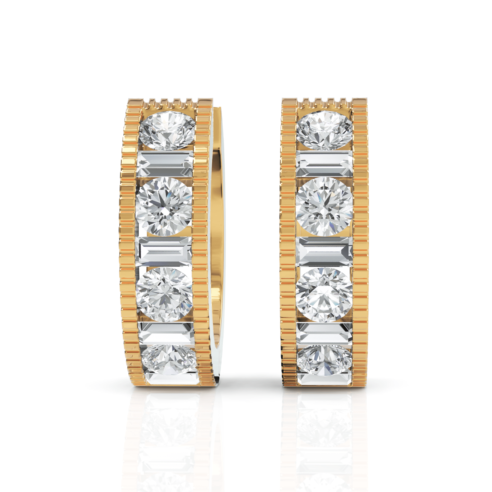 1.28CT Baguette Round Lab Diamond Channel Set Hoops Earrings - Buvea Jewels