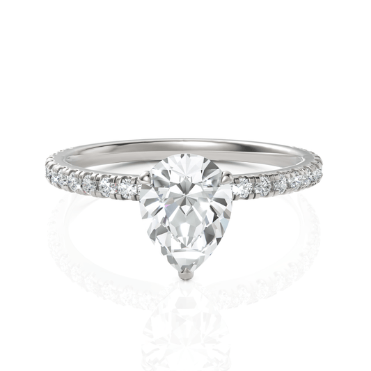 1.29CT Pear Round Lab Diamond Hidden Halo Accent Engagement Ring - Buvea Jewels