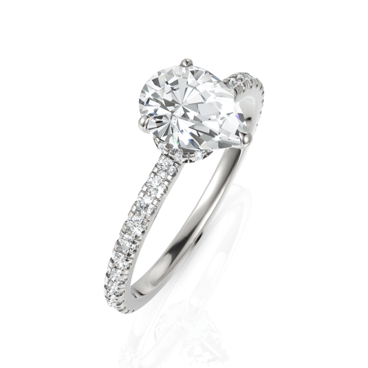 1.29CT Pear Round Lab Diamond Hidden Halo Accent Engagement Ring - Buvea Jewels