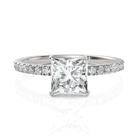 1.29CT Princess Lab Diamond Hidden Halo Accent Engagement Ring - Buvea Jewels