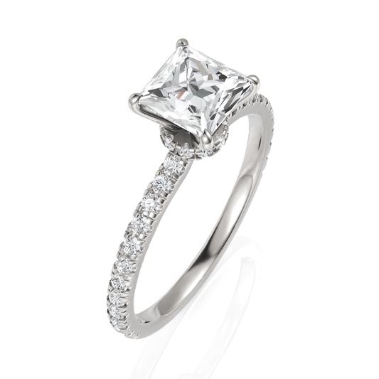 1.29CT Princess Lab Diamond Hidden Halo Accent Engagement Ring - Buvea Jewels