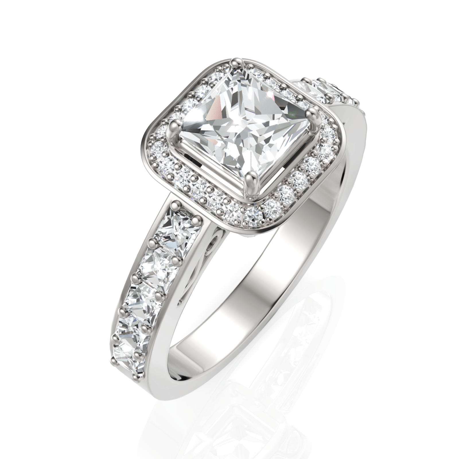 1.34CT Princess Lab Diamond Halo Accent Engagement Ring - Buvea Jewels